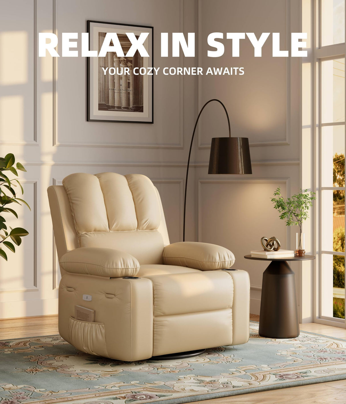 GarveeHome Oversized Electric Recliner Chair - 360° Rocker Swivel Recliner with Heat and Massage, PU Leather Large Recliner for Adults, Comfortable Lazy with 1.5X Sponge Filling for Living Room GarveeHome