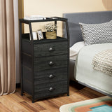 Furnulem Tall 4 Drawers Dresser, Vertical Storage Tower Black Dresser for Bedroom, Hallway, Entryway, Nursery, Closet Organizer, Nightstand Bedside Table Furniture, Sturdy Steel Frame, Wood Top Furnulem