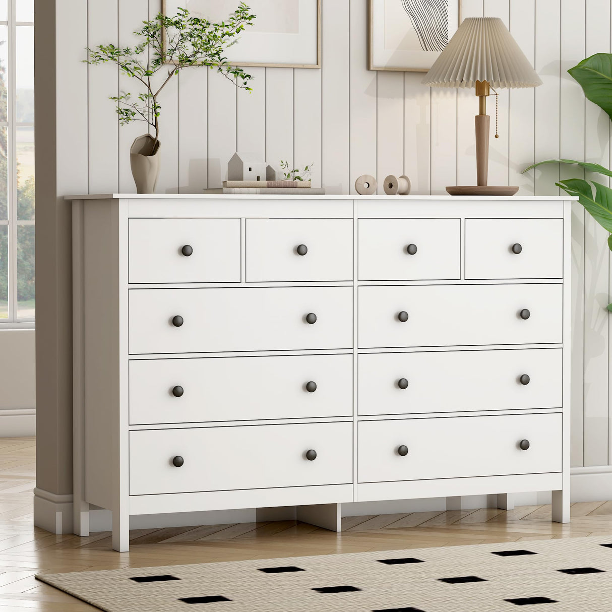 wanan 10 Drawer Dresser, 55" Modern White Dressers and Chests of Drawers, 10 Drawer Wide Dressers for Bedroom wanan