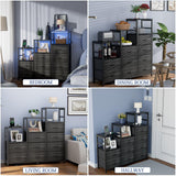 HPWLYO 9 Drawer Dresser with LED Light, Tall Fabric Drawers Dresser for Bedroom with Power Outlets, Dressers & Chests of Drawers with 3 Shelves for Bedroom HPWLYO