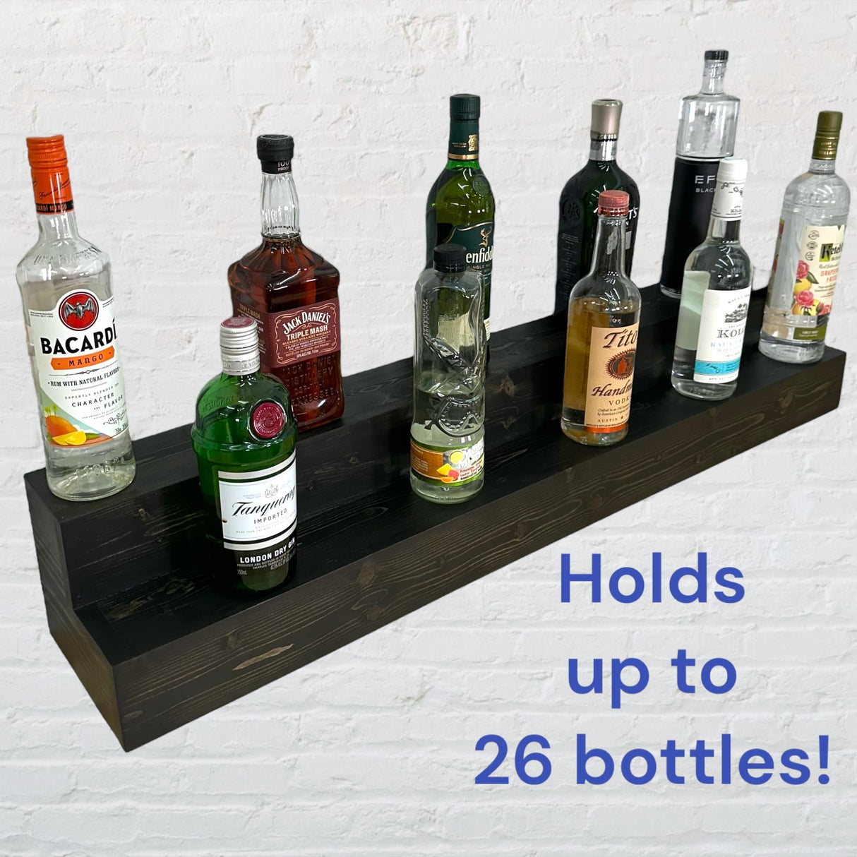 Tiered Bottle Shelf | 2 Tier Liquor Bottle Display | Bar Organization | Display Shelf | Wine Shelf | Bar Display | Kitchen Counter Shelf (30", Black) RBD Home