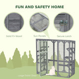 PawHut Catio Outdoor Cat Enclosure, Large Wooden Cat House with 6 Jumping Platforms, Weatherproof Roof, Outdoor Cat Cage Cat Shelter for 1-3 Cats, 59" x 28" x 60", Gray PawHut