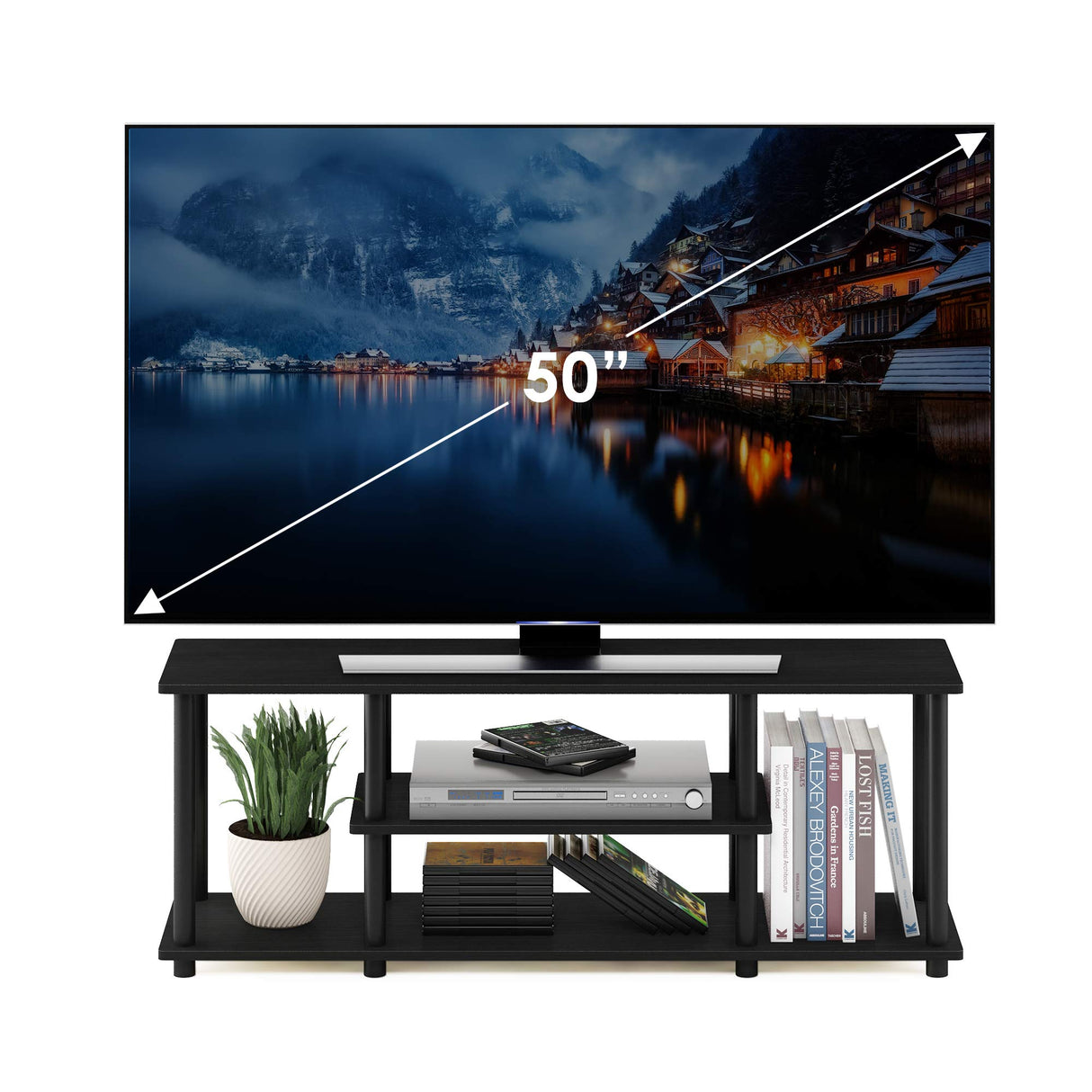 Furinno Turn-N-Tube No Tools 3D 3-Tier Entertainment TV Stand up to 50 inch TV, Round Tubes, Walnut Furinno