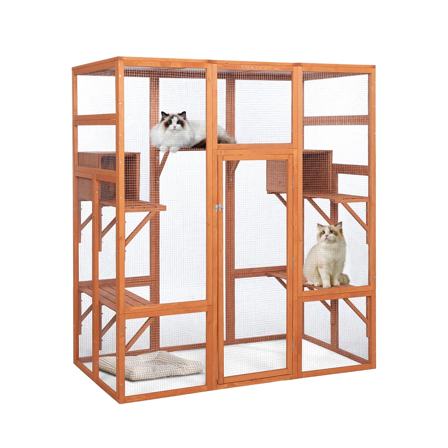 Large Cat House Outdoor Catio - Cat Play & Run Enclosures Indoor Kitty Window Cage with Waterproof Roof, 7 Platforms & 2 Resting Box, UV Resistant, 62.5" L x 32.5" W x 70" H, Orange