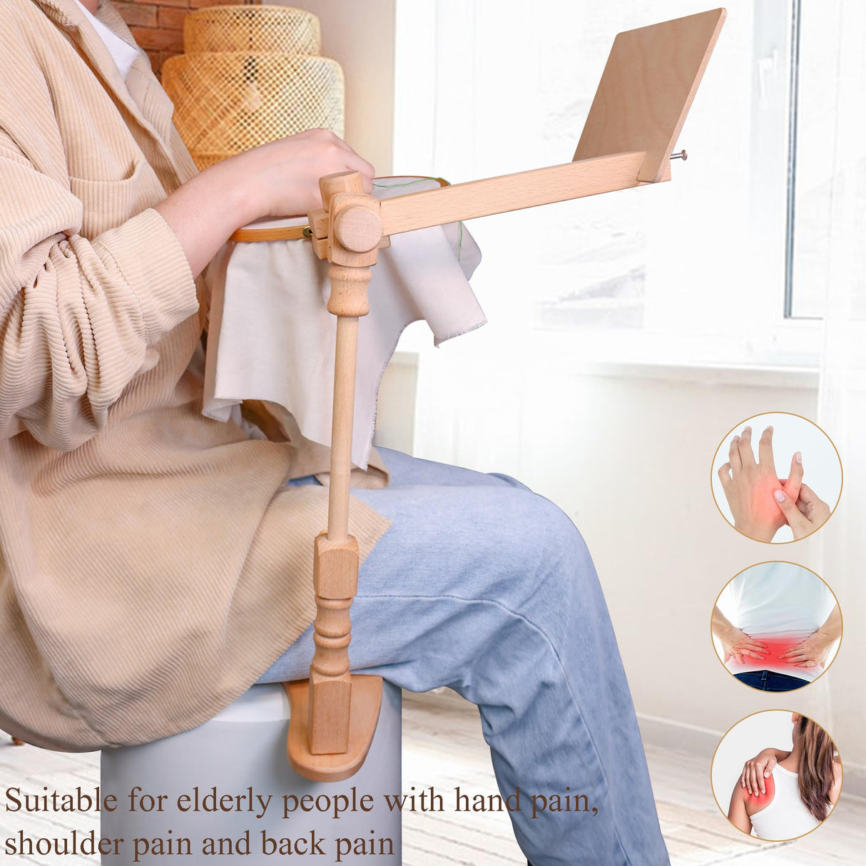 Embroidery Hoop Stand, 360° Adjustable Sitting Cross Stitch Stand, Easy to Use Wooden Embroidery Hoop Holder, Cross Stitch Stand for Art Craft Sewing Projects guofa