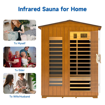 RESTISLAND Outdoor Sauna 3 Person Infrared Sauna for Home, 15A Low EMF Far Infrared Spruce Wooden Sauna with Bluetooth, LCD Panel