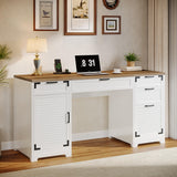 Tribesigns 59" Farmhouse Executive Desk, Computer Office Desk with File Drawers, Charging Station and Storage Cabinet, Wooden Rustic Writing Study Table for Home Office, White Tribesigns