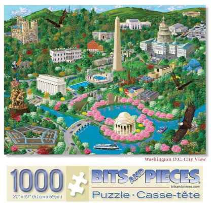 Bits and Pieces – 1000 Piece Jigsaw Puzzle for Adults – Washington D.C. City View - US Capital Scene Jigsaw Puzzle by Artist Joseph Burgess, Completed Puzzle Size: 20" x 27"