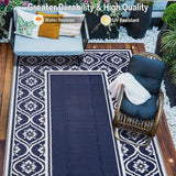 HUGEAR RV Outdoor Rug Waterproof Mat 9'x12' Camping Carpet Blue Outside Area Rugs Reversible Rugs for Deck Entryance Porch Picnic Balcony Beach HUGEAR