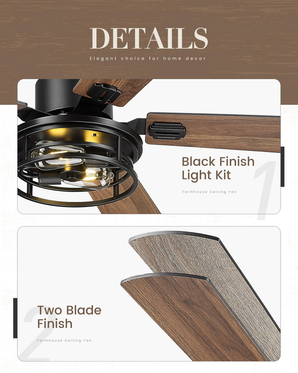 TENGXIN 52 Inch Farmhouse Ceiling Fan - Industrial Ceiling Fans with Light and Remote Control,Matte Black Ceiling Fan with 5 Reversible Blades,TXCF-BK001 TENGXIN