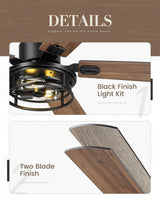 TENGXIN 52 Inch Farmhouse Ceiling Fan - Industrial Ceiling Fans with Light and Remote Control,Matte Black Ceiling Fan with 5 Reversible Blades,TXCF-BK001 TENGXIN