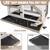 PetsCosset Rabbit Hutch Indoor 40" L Large 2 Story Outdoor Wooden Bunny Hutch with Run, 4 Metal Wheels & 2 Deeper Trays, UV-Proof Panel Rabbit Cage Guinea Pig Pet House for Small-Medium Animals PetsCosset