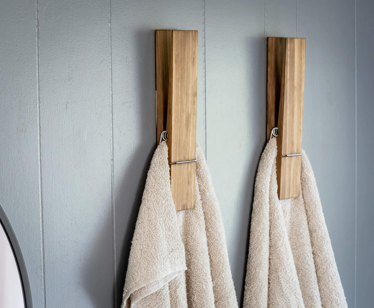 Giant Clothespin Bathroom Towel Holder | Huge 12” Clothes pin | Farmhouse bathroom décor | Laundry room or nursery décor | Towel Rack or Hook | Bathroom Accessories wall décor (Dark Walnut) BARWOOD