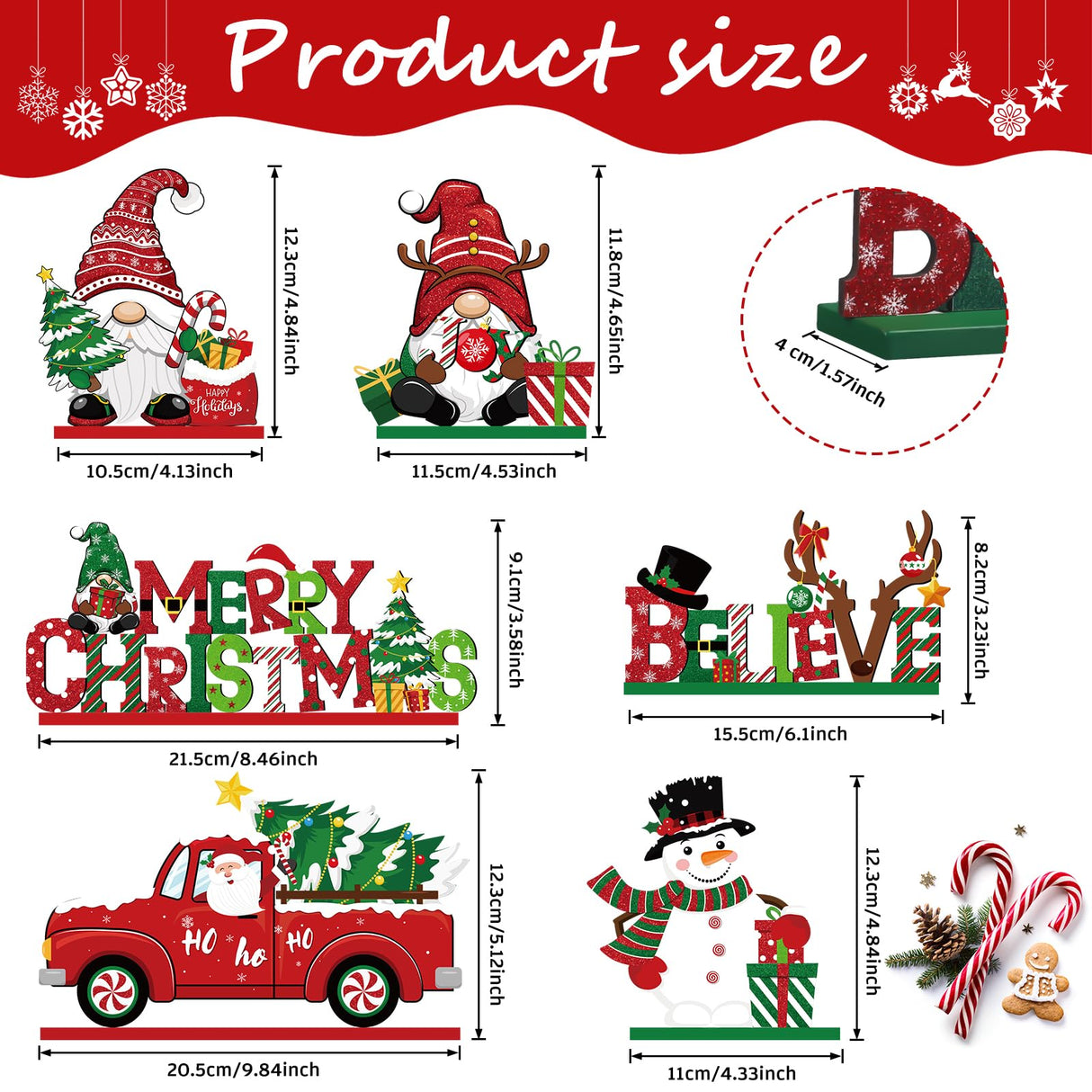 Capoda 6 Pcs Christmas Table Decorations Wooden Christmas Table Centerpieces Xmas Snowman Santa Claus Gnome Table Signs Merry Christmas Table Toppers for Holiday Party Supplies (Red, White) Capoda