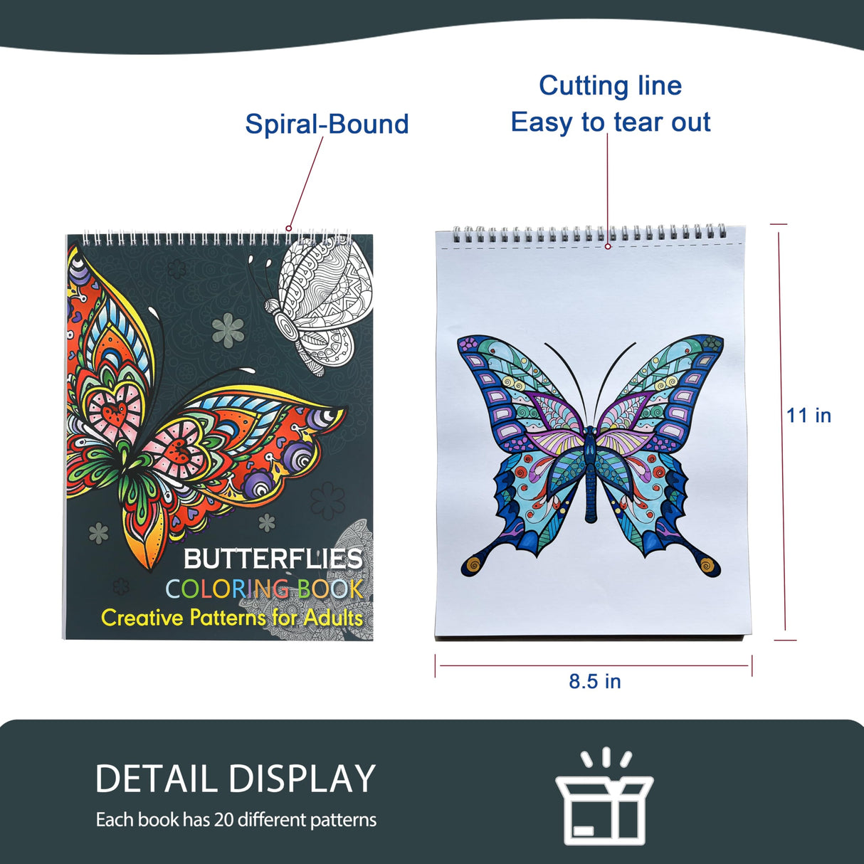 Silunkia Adult Coloring Books Set 8.5 x 11 Inch - 4 Books Adult Animal Butterfly Bird Mandala Design, Coloring Books for Adults to Relax and Relieve Anxiety - Top Spiral Binding is Easier to Use