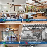 Sofucor Walnut Ceiling Fan, Solid Wood 3 Blade Ceiling Fans, Wood Ceiling Fan No Light, 52'' Ceiling Fan Without Light for Living Room & Covered Outdoor, Brown Sofucor