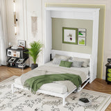 LUMISOL Queen Size Solid Wood Murphy Bed with Desk, Space Saving Hidden Wall Bed, Wall Bed Cabinet with Gas Struts, White LUMISOL