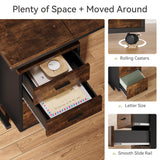 LITTLE TREE 83 Inch L-Shaped Office Desk with Drawers, Large Executive Office Desk with Storage, Wooden Computer Desk with File Cabinet, Modern Work Desk for Home Office, Brown LITTLE TREE