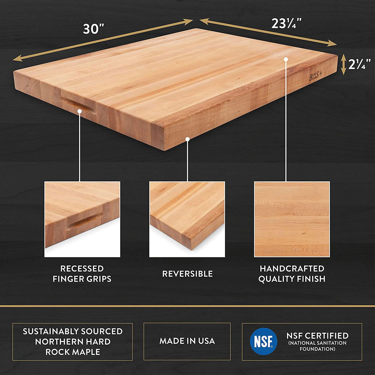 John Boos Maple Wood Cutting Board for Kitchen Prep 30 Inches x 23 Inches, 2.25 Inches Thick Reversible End Grain Rectangular Charcuterie Boos Block John Boos