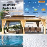 MELLCOM 14' x 22' Gazebo, Hardtop Gazebo Wood-Looking Gazebo with Galvanized Steel Double Roof, Aluminum Frame, Outdoor Patio Hardtop Gazebo with Netting and Curtains for Deck, Backyard, Patio, Lawns MELLCOM