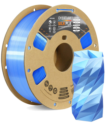 OVERTURE Silk PLA 1.75mm Dual Color Filament, Clog-Free Shiny 3D Printer Filament, 1kg Spool(2.2lbs), Dimensional Accuracy +/- 0.02 mm, Fit Most FDM Printer(Silk Blue-Silver) - WoodArtSupply