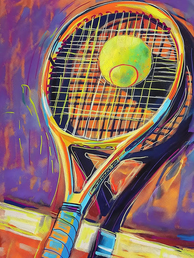 Beaudio Sports Series Diamond Painting Kits for Adults- Tennis Racket Ball Colorful Art Print - DIY Round Full Drill 5D Diamond Art for Home Wall Decor (11.8x15.7inch)