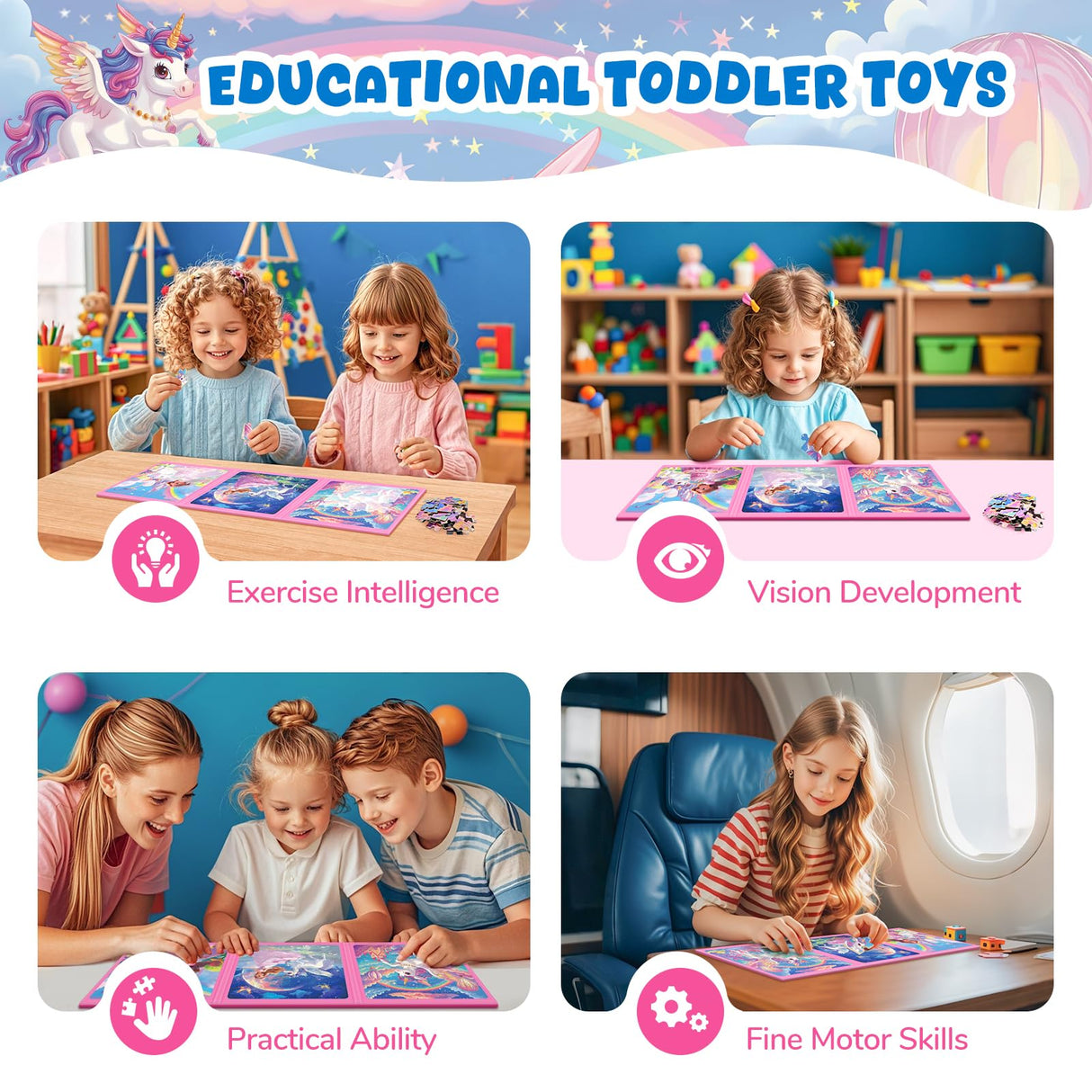 Magnetic Jigsaw Puzzles for Toddlers Kids 3-8 Girls,(3 36-Pieces) Travel Puzzles Toys for Kids Ages 4-6,Take-Along Car Airplane Road Trip Activities Game for 3 4 5 6 7 8 Year Old Birthday Gift homicozy