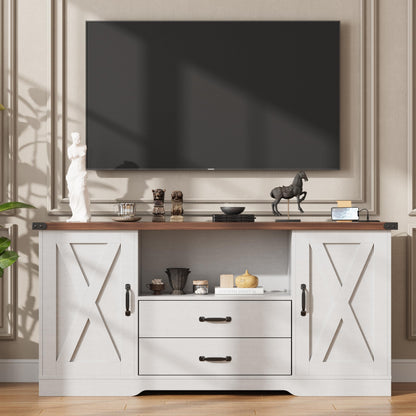 Maupvit Farmhouse TV Stand for 65 Inch TV, Television Stands with Drawers, TV Console with Storage, 58.3" TV Cabinets,Modern Entertainment Center for Living Room Bedroom,White