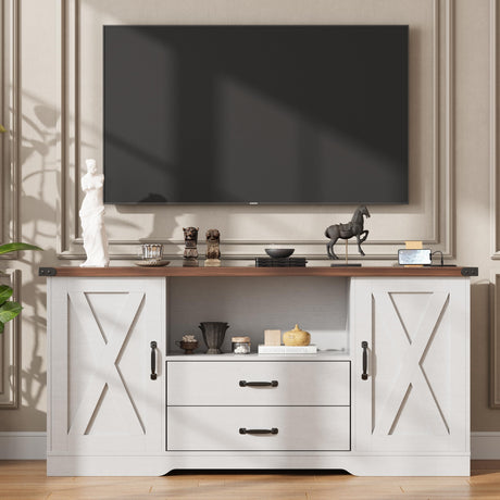 Maupvit Farmhouse TV Stand for 65 Inch TV, Television Stands with Drawers, TV Console with Storage, 58.3" TV Cabinets,Modern Entertainment Center for Living Room Bedroom,White Maupvit