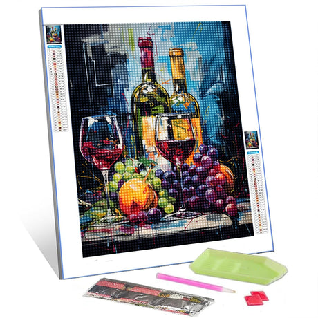 Red Wine Diamond Painting Graffitic Wine Bottle Artwork Fruit Grape Wall Art for,Adult 5D DIY Full Drill Crystal Alcohol Drink Pictures Diamond Art for Adult Bedroom Home Decor(16''Wx 12''H) TUMOVO