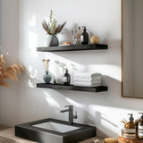 PHPH Wood Floating Shelves for Wall, Wooden Wall Shelves for Bedroom, Set of 6 Black 17 Inch PHPH