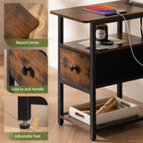 Yoobure End Table with Charging Station, Narrow Side Table with Adjustable Fabric Drawer, 3-Tier End Tables Living Room, Small Nightstand with Outlets, LED Skinny Night Stand for Bedroom Small Spaces Yoobure