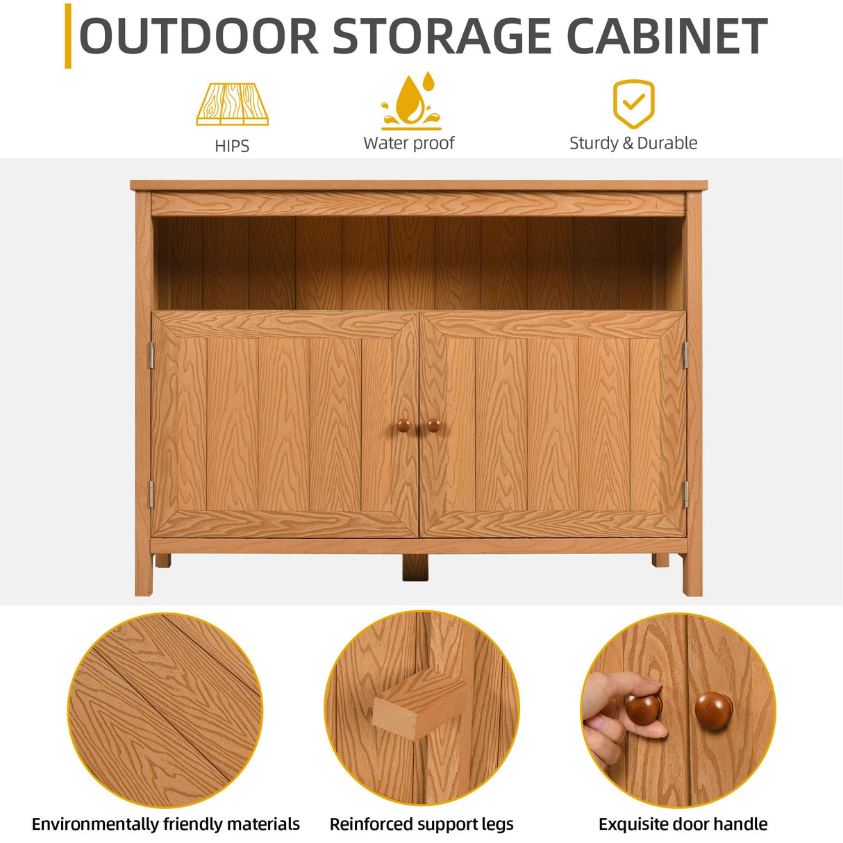 DWVO Poly Lumber Outdoor Sideboard, Patio Bar Table with Storage and Shelves, Weather Resistant Storage Cabinet for Outdoor, Pool and Garden - Brown DWVO