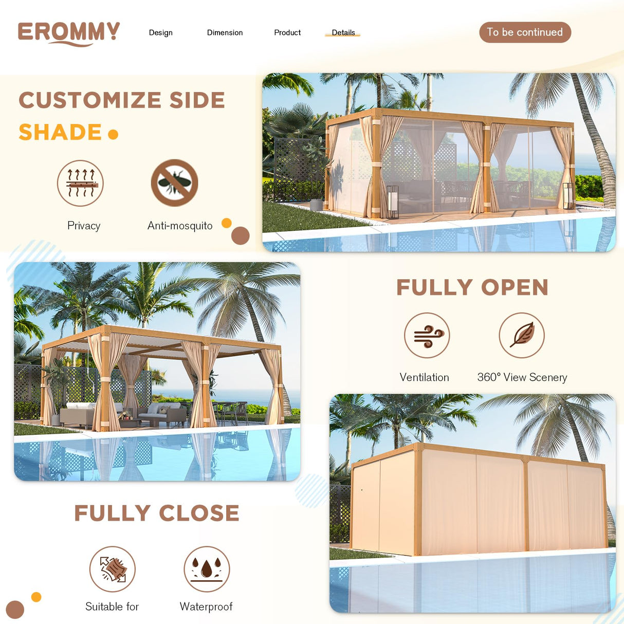 EROMMY Louvered Pergola 12' x 20' Outdoor Hard Top Gazebo with Wooden Grain Aluminum Frame and Adjustable Metal Rainproof Roof for Garden & Patio, EROMMY