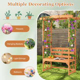 HAPPYGRILL Patio Garden Arbor with Bench, Wooden Garden Arch w/Pergola & 2 Trellises for Climbing Plants Vines Grapes, 48''W x 75''H 2-Person Outdoor Bench for Wedding Party Ceremony Backyard HAPPYGRILL