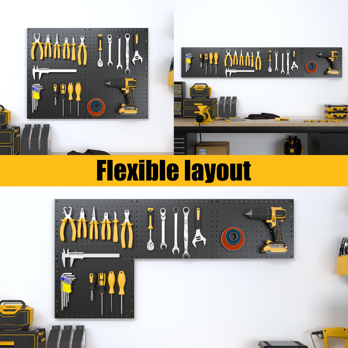 Spampur Peg Board, 4 Pack Metal Pegboard Panels with 50 Hooks, Black Pegboards Wall Organizer, Heavy Duty Peg Board for Walls Home, Garage Tool Storage, Office Organization, Craft Room, Kitchen Spampur