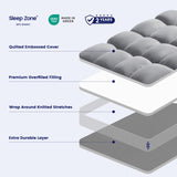 SLEEP ZONE Mattress Topper Queen Size, Extra Thick Fitted Mattress Pad for Back Pain, Plush and Support Mattress Cover, Deep Pockets Mattress Protector, Hotel Quality (Grey, Queen) SLEEP ZONE