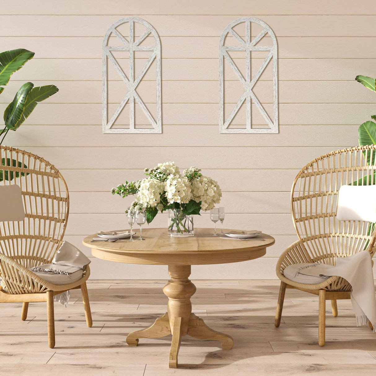 Yulejo 2 Packs 15.16 x 7.7 Inch Rustic Wood Window Frame Wooden Cathedral Arch Window Wall Decor Frame Art Farmhouse Wall Decor for Home Kitchen Living Room Bedroom Yulejo