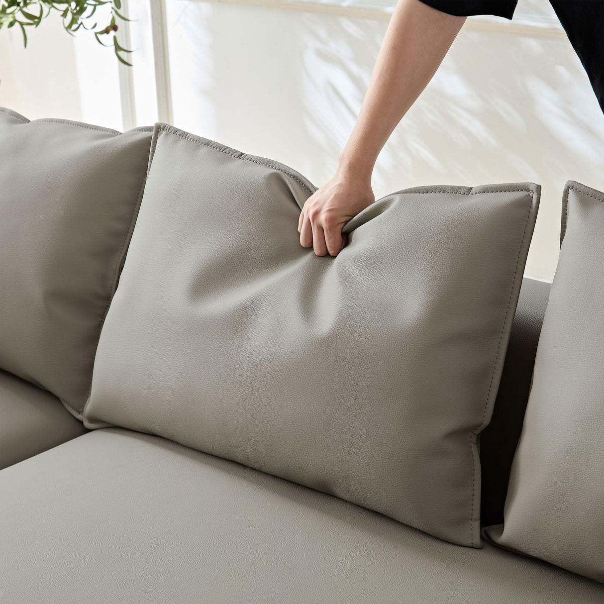 128.74" Curved Sectional Sofa, Modern Oversized Couch, Luxury Modular 5-Seater Couch with Chaise, Leathaire Upholstered Comfy Sofas for Living Room, Apartment, Office, Light Grey Left Facing M MEETAKING