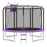 ACWARM HOME 12FT Trampoline for Kids and Adults, Trampoline with Basketball Hoop and LED Lights, ASTM Approved, Purple ACWARM HOME