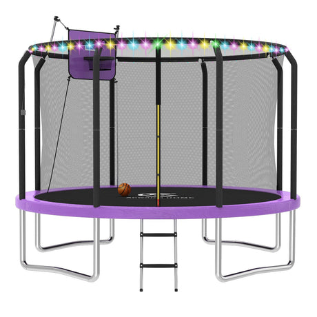 ACWARM HOME 12FT Trampoline for Kids and Adults, Trampoline with Basketball Hoop and LED Lights, ASTM Approved, Purple ACWARM HOME