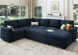 HONBAY Sectional Sleeper Sofa with Pull Out Bed U-Shape Sectional Couch Sleeper Bed with Storage Chaise Lounge Living Room 6 Seater Sectional Sofa,Velvet Dark Blue HONBAY