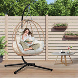 Egg Chair with Stand, Uv-Proof Pe Wicker Hanging Chair for Outdoor Patio, Cushioned Hammock Swing for Bedroom Garden Indoor/Outdoor, Double-Zipper Structure Hanging Egg Chair (Yellow and White) VERASCOT