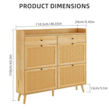 Rattan Shoe Storage Cabinet, Narrow Shoe Organizer with 4 Flip Drawers, 2 Drawers, Farmhouse Entryway Shoe Cabinet, Wooden Shoe Cabinet for Entrance, Hallway CuisinSmart