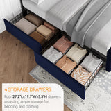 IDEALHOUSE Queen Size Bed Frame with 4 Storage Drawers and Headboard, Velvet Upholstered Platform Bed Frame with Wooden Slats Support, Button Tufted Design, No Box Spring Needed, Blue IDEALHOUSE
