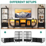 YITAHOME TV Stands for Living Room, LED TV Stand for 65 inch TV Entertainment Center with 2 Bookshelves, Modern Farmhouse TV Console Cabinet with Power Outlets, Black YITAHOME