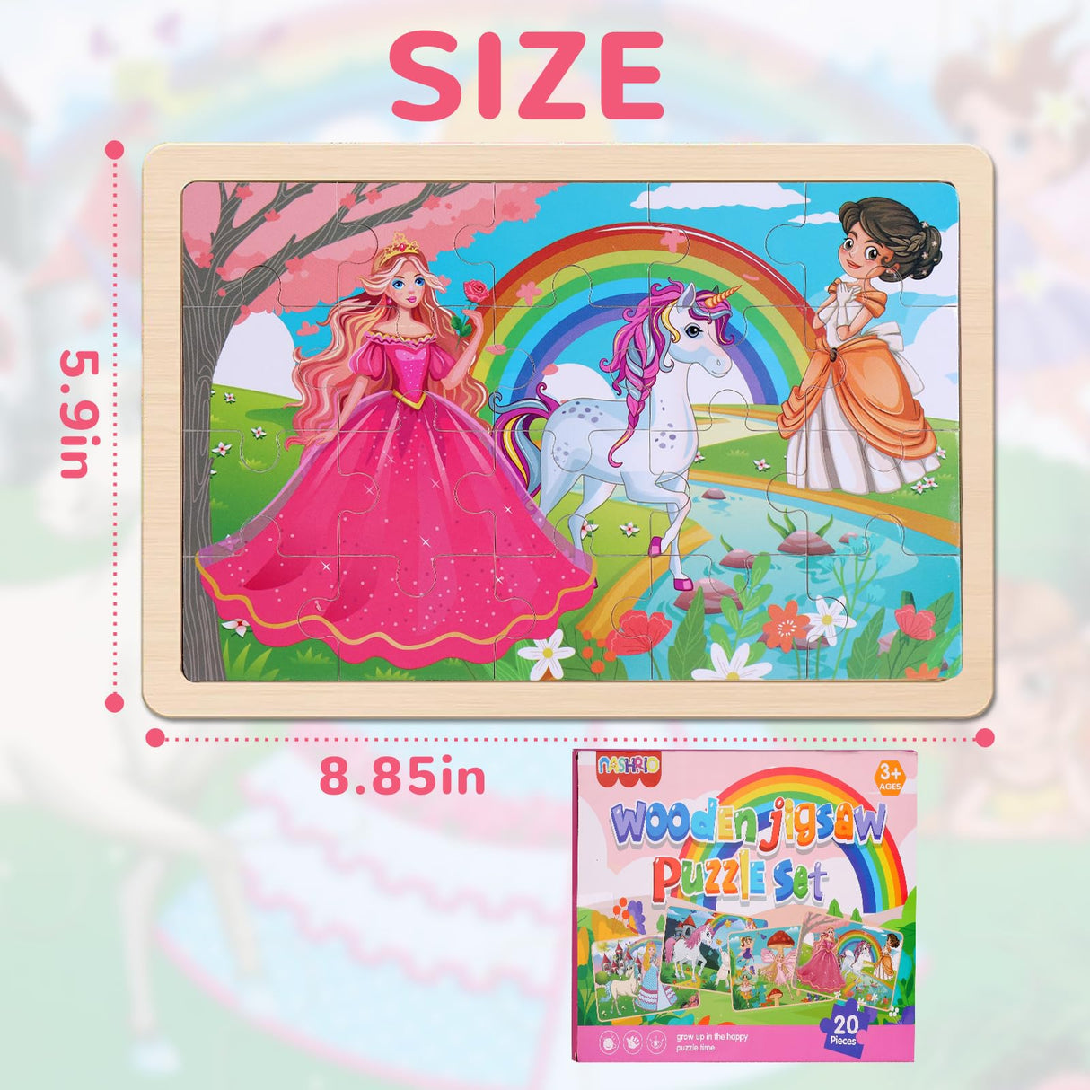 Wooden Educational Jigsaw Puzzles for Preschool Kids Ages 3-5, 4-Pack with 20 Pieces Unicorn Princess Wood Puzzles Set, Toddler Brain Teaser Toys, Preschool Gifts for Boys Girls Ages 3 4 5 6 NASHRIO