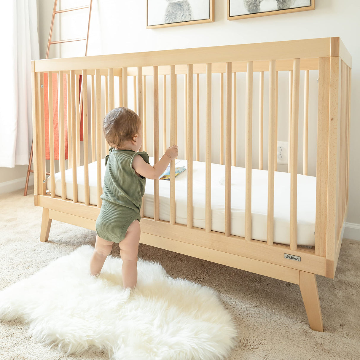 dadada Baby Soho 3-in-1 Convertible Crib – Made in Italy, GREENGUARD Gold, Adjustable Mattress Height, Solid Beechwood – Baby-Safe Finish, Modern dadada