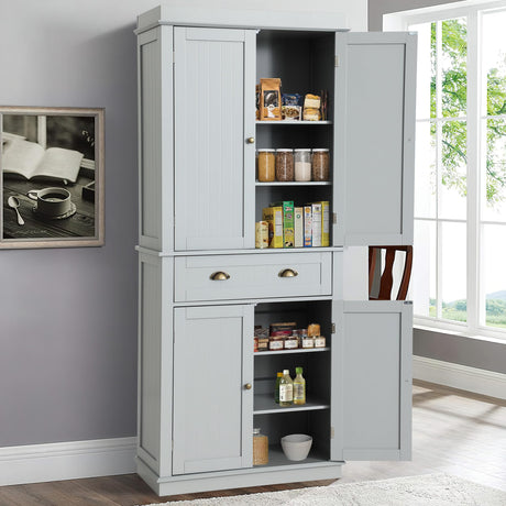 KIGOTY Pantry Cabinet Kitchen Storage Pantry Cabinet with Doors and Shelves for Living Room and Dining Room (Gray, 72" H) KIGOTY