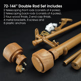 ILAISIHOME 1-1/8 Inch Diameter Faux Wood Curtain Rod with Wood Grain Finials, 72-144 inch Telescoping Double Curtain Rods for window width 68-140 inch, 1 pack ILAISIHOME